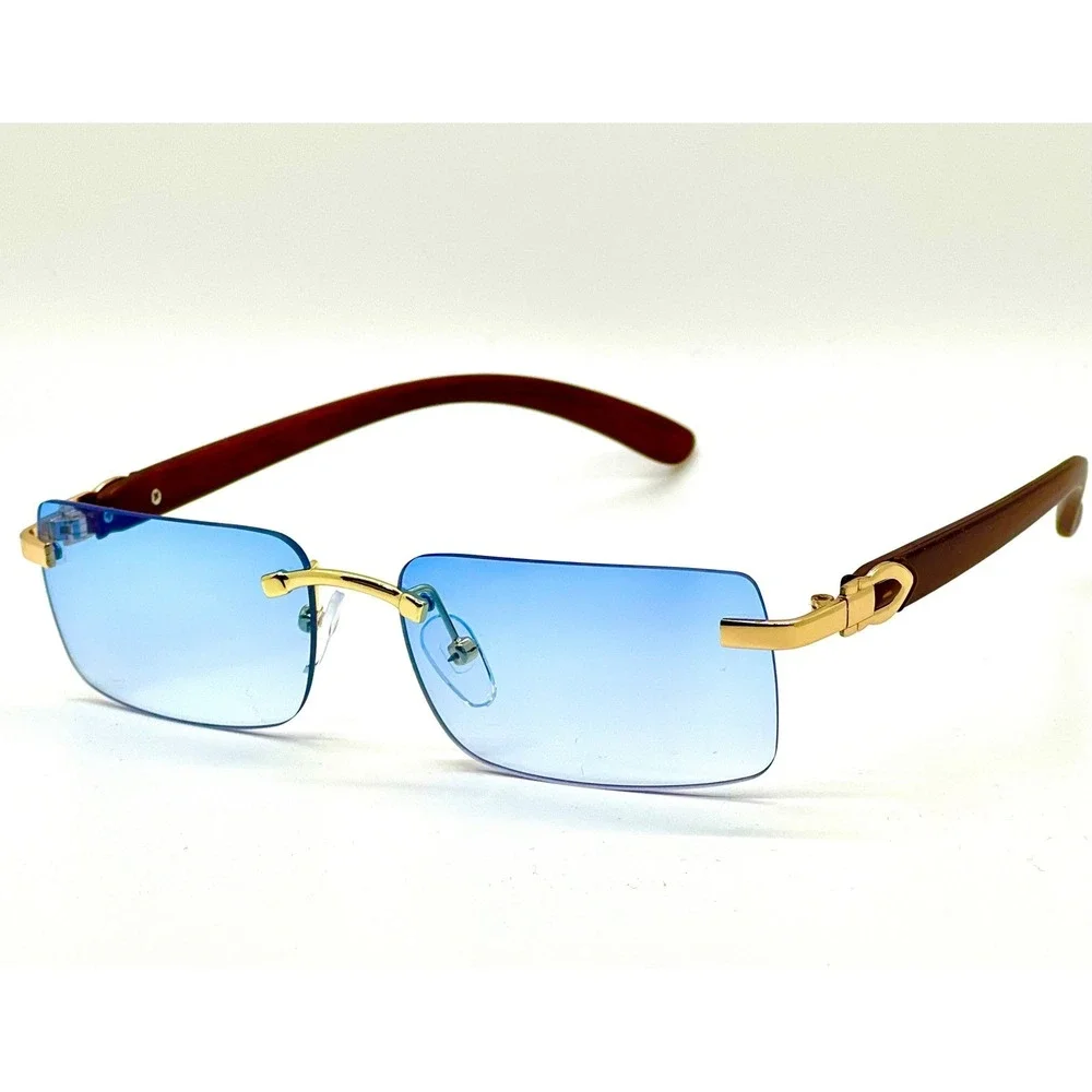 Sunglasses‎ Blue Lens Frameless Elegant Retro Vintage Luxury Style UV400 Street